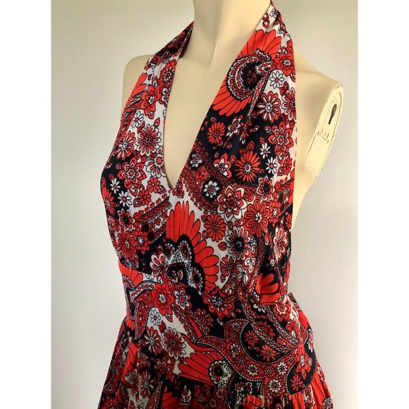 1960s Sundress, Halter Maxi Dress, Woodstock 1969, Flower Child Dress - Picture 2 of 10